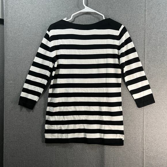 Belle by Kim Gravel Nautical Striped 3/4 Sleeve Sweater Black/White, XX-Small - Picture 2 of 8